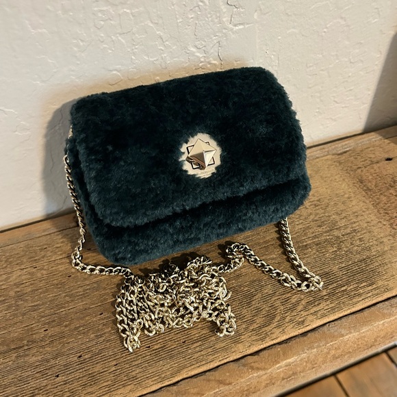 EUC Kate Spade Audrey faux shearling micro crossbody bag color peacock green - Picture 7 of 10